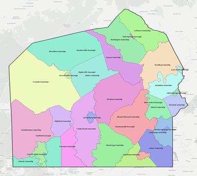 Adams County PA townships and subdivisions map