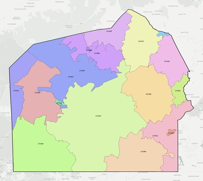 Adams County PA ZIP code boundaries map