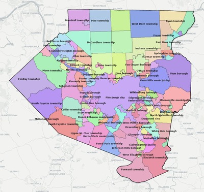 Allegheny County PA townships and subdivisions map