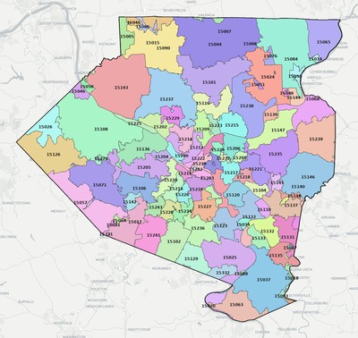 Allegheny County PA ZIP code map preview