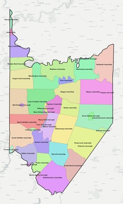 Armstrong County PA townships and subdivisions map