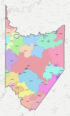 Armstrong County PA ZIP code boundaries map