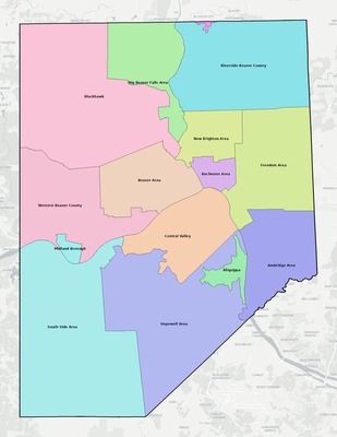Beaver County PA school district boundaries map