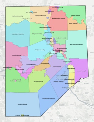 Beaver County PA townships and subdivisions map