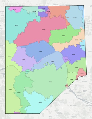 Beaver County PA ZIP code boundaries map