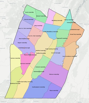 Bedford County PA townships and subdivisions map