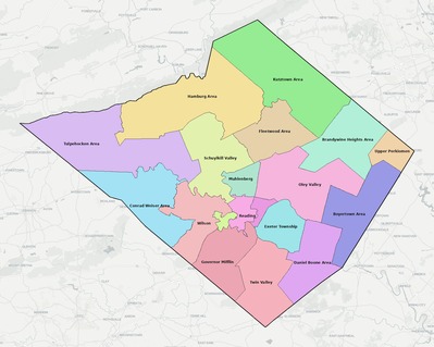 Berks County PA school district boundaries map