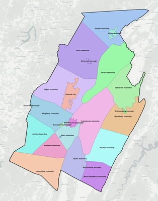 Blair County PA townships and subdivisions map