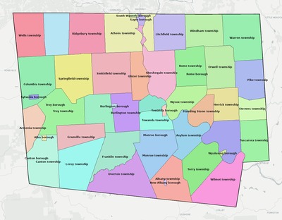 Bradford County PA townships and subdivisions map