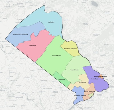 Bucks County PA school district boundaries map