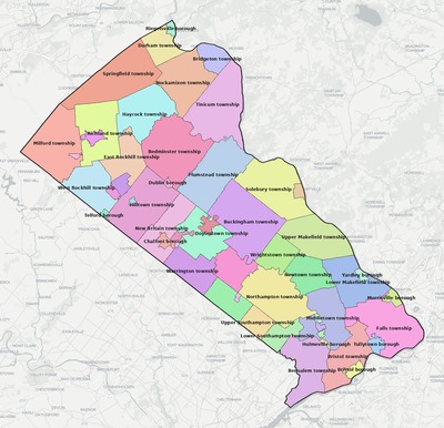 Bucks County PA townships and subdivisions map