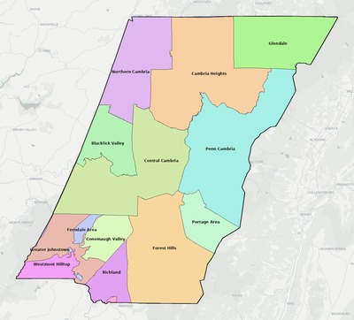 Cambria County PA school district boundaries map
