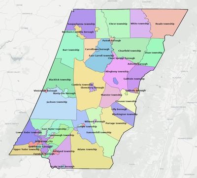 Cambria County PA townships and subdivisions map