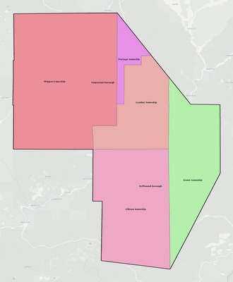 Cameron County PA townships and subdivisions map
