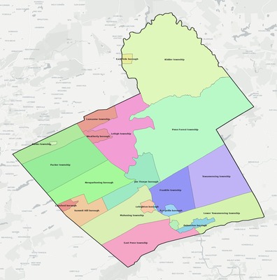Carbon County PA townships and subdivisions map
