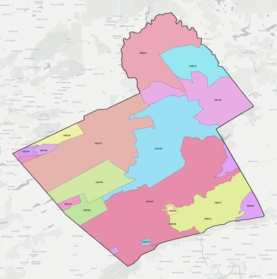 Carbon County PA ZIP code boundaries map