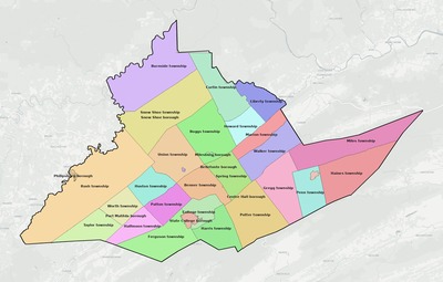 Centre County PA townships and subdivisions map
