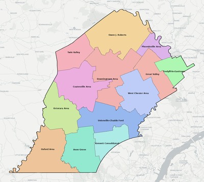 Chester County PA school district boundaries map