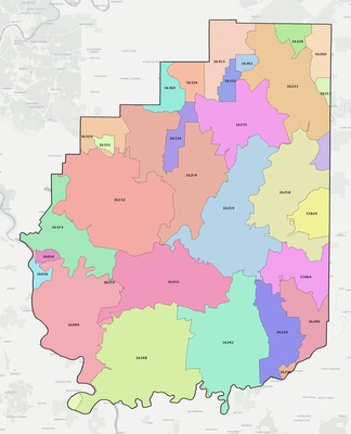 Clarion County PA ZIP code boundaries map