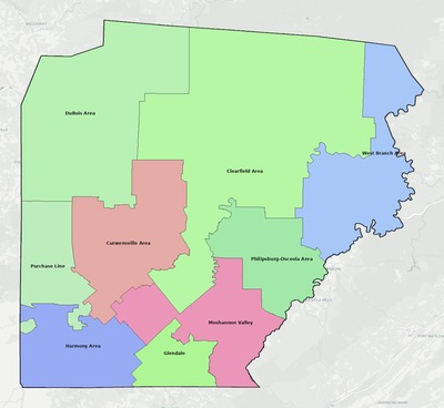 Clearfield County PA school district boundaries map