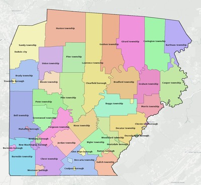 Clearfield County PA townships and subdivisions map