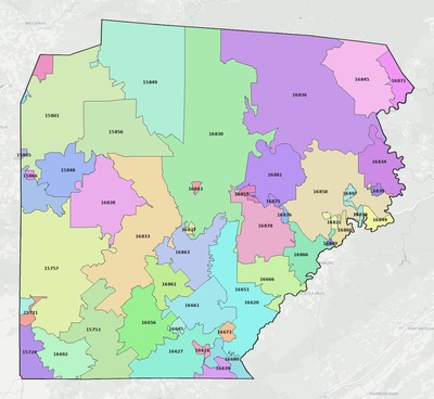 Clearfield County PA ZIP code boundaries map