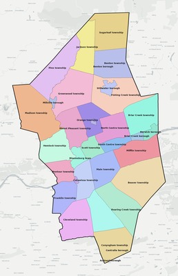 Columbia County PA townships and subdivisions map