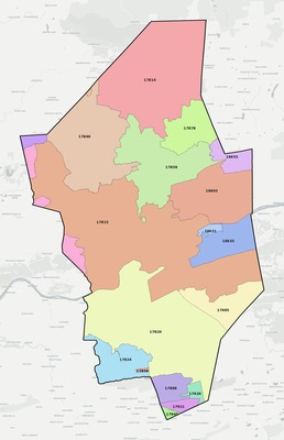 Columbia County PA ZIP code boundaries map
