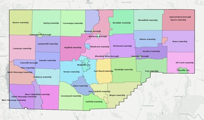 Crawford County PA townships and subdivisions map