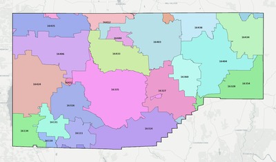 Crawford County PA ZIP code boundaries map
