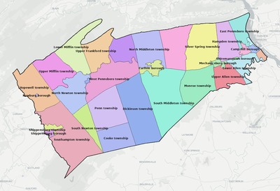 Cumberland County PA townships and subdivisions map