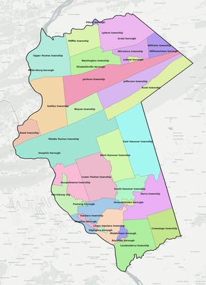 Dauphin County PA townships and subdivisions map