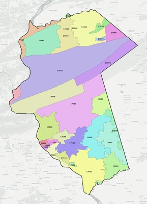 Dauphin County PA ZIP code boundaries map