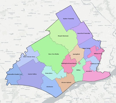 Delaware County PA school district boundaries map