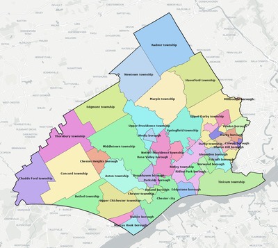 Delaware County PA townships and subdivisions map