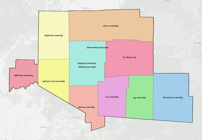 Elk County PA townships and subdivisions map