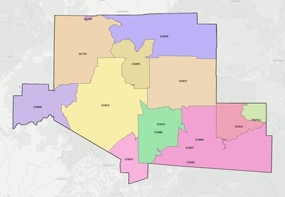 Elk County PA ZIP code boundaries map