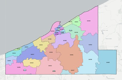 Erie County PA ZIP code boundaries map
