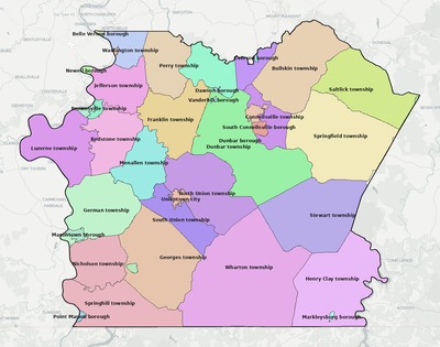 Fayette County PA townships and subdivisions map