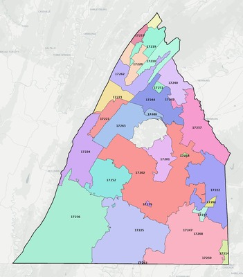 Franklin County PA ZIP code boundaries map