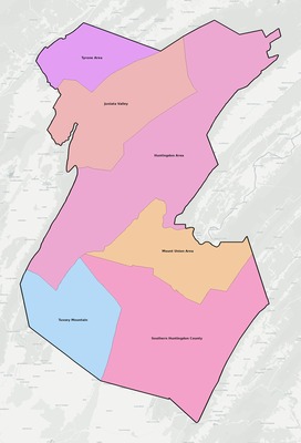 Huntingdon County PA school district boundaries map