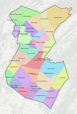 Huntingdon County PA townships and subdivisions map
