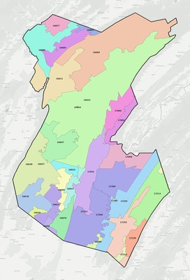 Huntingdon County PA ZIP code boundaries map