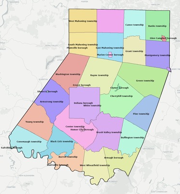 Indiana County PA townships and subdivisions map