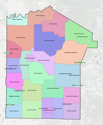 Jefferson County PA townships and subdivisions map
