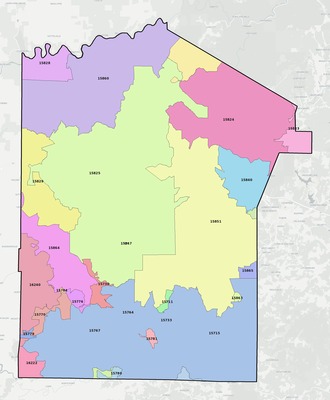 Jefferson County PA ZIP code boundaries map