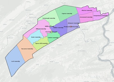 Juniata County PA townships and subdivisions map