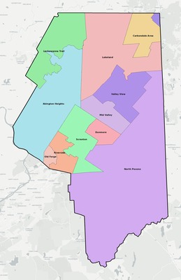 Lackawanna County PA school district boundaries map