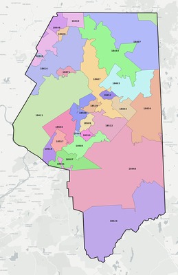 Lackawanna County PA ZIP code boundaries map