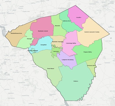 Lancaster County PA school district boundaries map